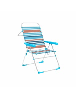 Marbueno Silla Plegable 5 Posiciones Aluminio Rayas Naranjas y Azules Playa y Piscina 59X61X97 cm 10464