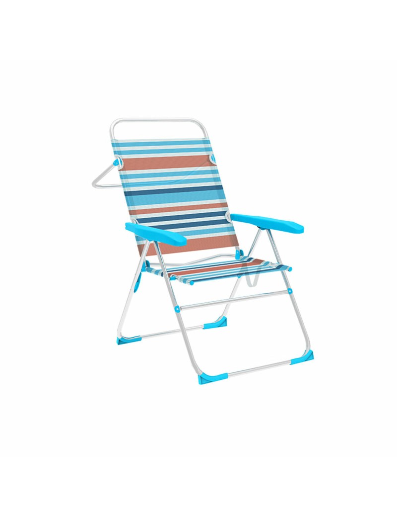 Marbueno Silla Plegable 5 Posiciones Aluminio Rayas Naranjas y Azules Playa y Piscina 59X61X97 cm 10464