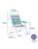 Marbueno Silla Plegable 5 Posiciones Aluminio Rayas Naranjas y Azules Playa y Piscina 59X61X97 cm 10464