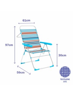 Marbueno Silla Plegable 5 Posiciones Aluminio Rayas Naranjas y Azules Playa y Piscina 59X61X97 cm 10464