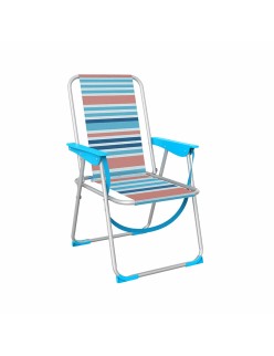 Marbueno Silla Plegable Aluminio Rayas Naranjas y Azules Playa y Piscina 53X56X78 cm 103461