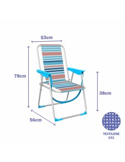 Marbueno Sedia Pieghevole Alluminio Strisce Arancioni e Blu Spiaggia e Piscina 53X56X78 cm
