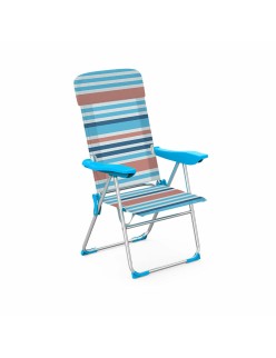 Marbueno Silla Plegable 5 Posiciones Aluminio con Cojin Rayas Naranjas y Azules Playa y Piscina 69X58X110 cm 10465
