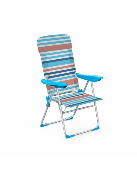 Marbueno Silla Plegable 5 Posiciones Aluminio con Cojin Rayas Naranjas y Azules Playa y Piscina 69X58X110 cm 10465