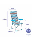 Marbueno Silla Plegable 5 Posiciones Aluminio con Cojin Rayas Naranjas y Azules Playa y Piscina 69X58X110 cm 10465