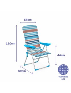 Marbueno Folding Chair 5 Positions Aluminum with Cushion Orange Blue Stripes 69X58X110 cm