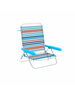 Marbueno Silla Plegable 5 Posiciones Aluminio Rayas Naranjas y Azules Playa y Piscina 63X76X78 cm 10463