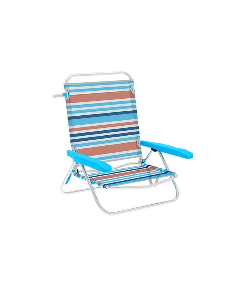 Marbueno Silla Plegable 5 Posiciones Aluminio Rayas Naranjas y Azules Playa y Piscina 63X76X78 cm 10463