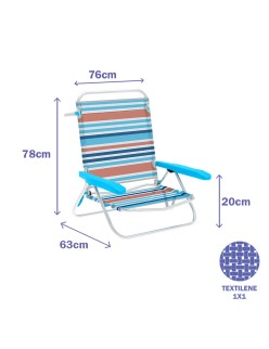 Marbueno Silla Plegable 5 Posiciones Aluminio Rayas Naranjas y Azules Playa y Piscina 63X76X78 cm 10463