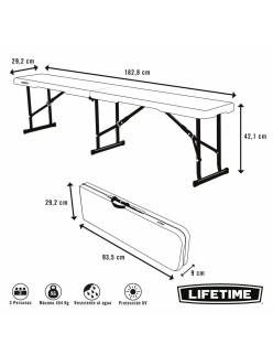 Bench Lifetime Foldable White 183 x 29 x 42 cm