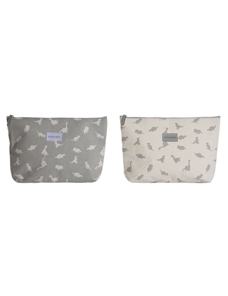 Neceser de Viaje DKD Home Decor Blanco Gris Algodón 33 x 8 x 21 cm (2 Unidades)