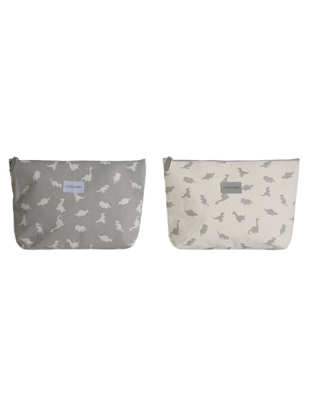 Neceser de Viaje DKD Home Decor Blanco Gris Algodón 33 x 8 x 21 cm (2 Unidades)