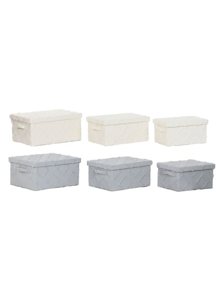Set di Scatole Decorative Home ESPRIT Grigio Crema 40 x 30 x 20 cm 3 Pezzi (2 Unità)