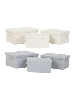 Set di Scatole Decorative Home ESPRIT Grigio Crema 40 x 30 x 20 cm 3 Pezzi (2 Unità)