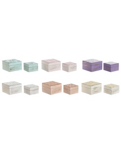 Scatola-Portagioie Home ESPRIT Multicolore Rosa Lilla Legno di mango 10 X 10 X 6,6 cm (2 Pezzi) (6 Unità)