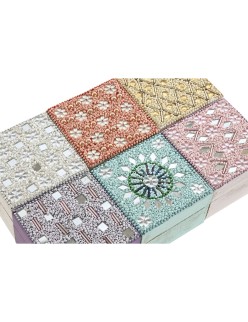 Caja-Joyero Home ESPRIT Multicolor Rosa Lila Madera de mango 10 X 10 X 6,6 cm (2 Piezas) (6 Unidades)