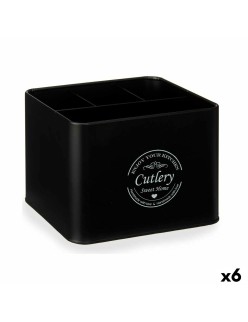 Cestino Multiuso Posate Nero Metallo 18 x 13,3 x 15,3 cm (6 Unità)