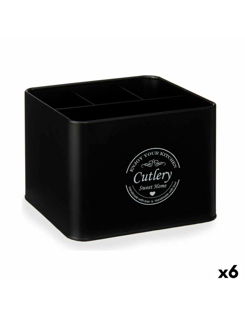 Cestino Multiuso Posate Nero Metallo 18 x 13,3 x 15,3 cm (6 Unità)