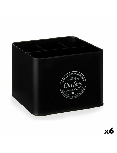 Cestino Multiuso Posate Nero Metallo 18 x 13,3 x 15,3 cm (6 Unità)