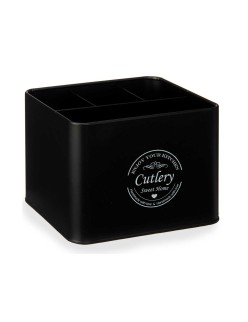 Cestino Multiuso Posate Nero Metallo 18 x 13,3 x 15,3 cm (6 Unità)
