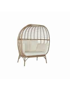 Poltrona de jardim DKD Home Decor Branco Castanho Aço Rotim sintético 130 x 68 x 146 cm