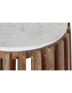 Mesa auxiliar DKD Home Decor Blanco Natural Mármol Madera de mango 47 x 47 x 58 cm