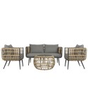 Conjunto de Mesa com 3 Poltronas DKD Home Decor Castanho Alumínio Rotim sintético 144 x 67 x 74 cm