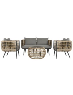 Conjunto de Mesa com 3 Poltronas DKD Home Decor Castanho Alumínio Rotim sintético 144 x 67 x 74 cm