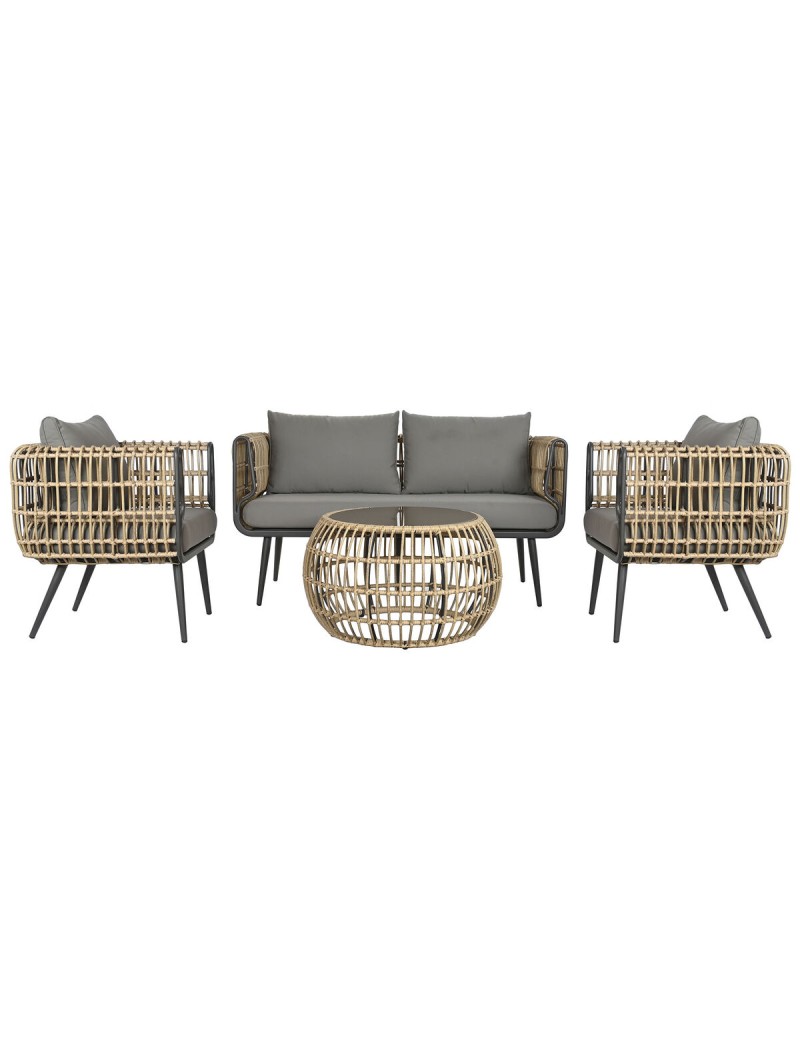 Conjunto de Mesa com 3 Poltronas DKD Home Decor Castanho Alumínio Rotim sintético 144 x 67 x 74 cm