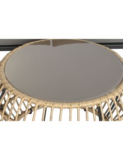 Conjunto de Mesa com 3 Poltronas DKD Home Decor Castanho Alumínio Rotim sintético 144 x 67 x 74 cm