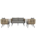 Conjunto de Mesa com 3 Poltronas DKD Home Decor Castanho Alumínio Rotim sintético 144 x 67 x 74 cm