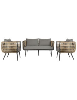 Conjunto de Mesa com 3 Poltronas DKD Home Decor Castanho Alumínio Rotim sintético 144 x 67 x 74 cm