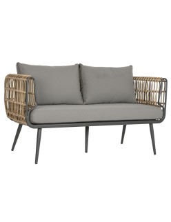 Conjunto de Mesa com 3 Poltronas DKD Home Decor Castanho Alumínio Rotim sintético 144 x 67 x 74 cm