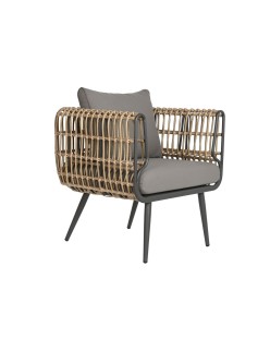 Conjunto de Mesa com 3 Poltronas DKD Home Decor Castanho Alumínio Rotim sintético 144 x 67 x 74 cm