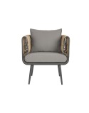 Conjunto de Mesa com 3 Poltronas DKD Home Decor Castanho Alumínio Rotim sintético 144 x 67 x 74 cm