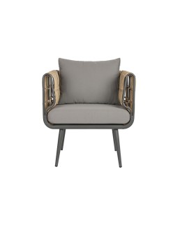 Conjunto de Mesa com 3 Poltronas DKD Home Decor Castanho Alumínio Rotim sintético 144 x 67 x 74 cm