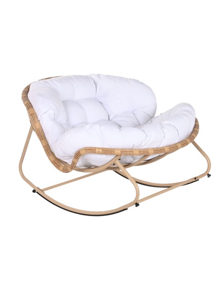 Sedia a Dondolo Home ESPRIT Bianco Marrone Acciaio 108 x 108 x 80 cm Sedia a Dondolo Home ESPRIT Bianco Marrone Acciaio 108 x 108 x 80 cm