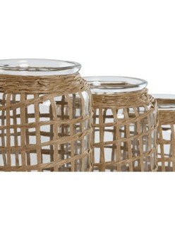 Vase Home ESPRIT Naturel Verre 16,5 x 16,5 x 27 cm (3 Pièces)