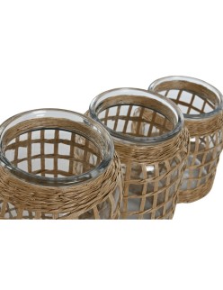 Jarrón Home ESPRIT Natural Cristal 16,5 x 16,5 x 27 cm (3 Piezas)