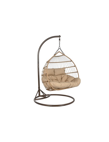 Poltrona de jardim suspensa Home ESPRIT Catanho escuro Marrom claro Alumínio Rotim sintético 130 x 61 x 117 cm Poltrona de jardim suspensa Home ESPRIT Catanho escuro Marrom claro Alumínio Rotim sintético 130 x 61 x 117 cm