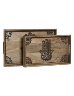 Jogo de Bandejas Home ESPRIT Natural Madeira de mangueira 43,5 x 27 x 5,5 cm (2 Unidades)