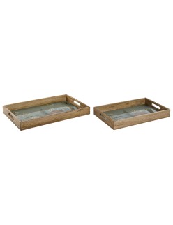 Jogo de Bandejas Home ESPRIT Azul Natural Madeira de mangueira 43,5 x 27 x 5,5 cm (2 Unidades)