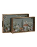 Jogo de Bandejas Home ESPRIT Azul Natural Madeira de mangueira 43,5 x 27 x 5,5 cm (2 Unidades)