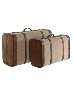 Set di Bauli Home ESPRIT Marrone Beige Poliestere Legno 60 x 37 x 24 cm
