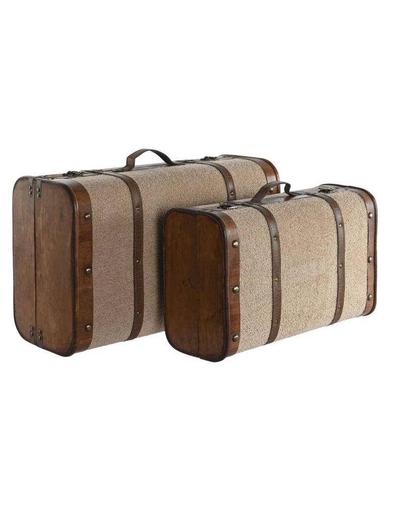 Set di Bauli Home ESPRIT Marrone Beige Poliestere Legno 60 x 37 x 24 cm