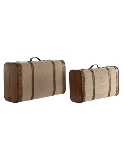 Set di Bauli Home ESPRIT Marrone Beige Poliestere Legno 60 x 37 x 24 cm