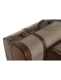 Set di Bauli Home ESPRIT Marrone Beige Poliestere Legno 60 x 37 x 24 cm