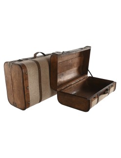 Set di Bauli Home ESPRIT Marrone Beige Poliestere Legno 60 x 37 x 24 cm