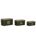 Set di Bauli Home ESPRIT Verde scuro Naturale Metallo Corda Fibra 69 X 37 X 37,5 cm (3 Unità)