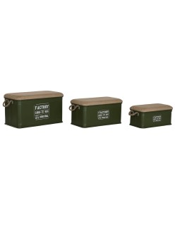 Set di Bauli Home ESPRIT Verde scuro Naturale Metallo Corda Fibra 69 X 37 X 37,5 cm (3 Unità)
